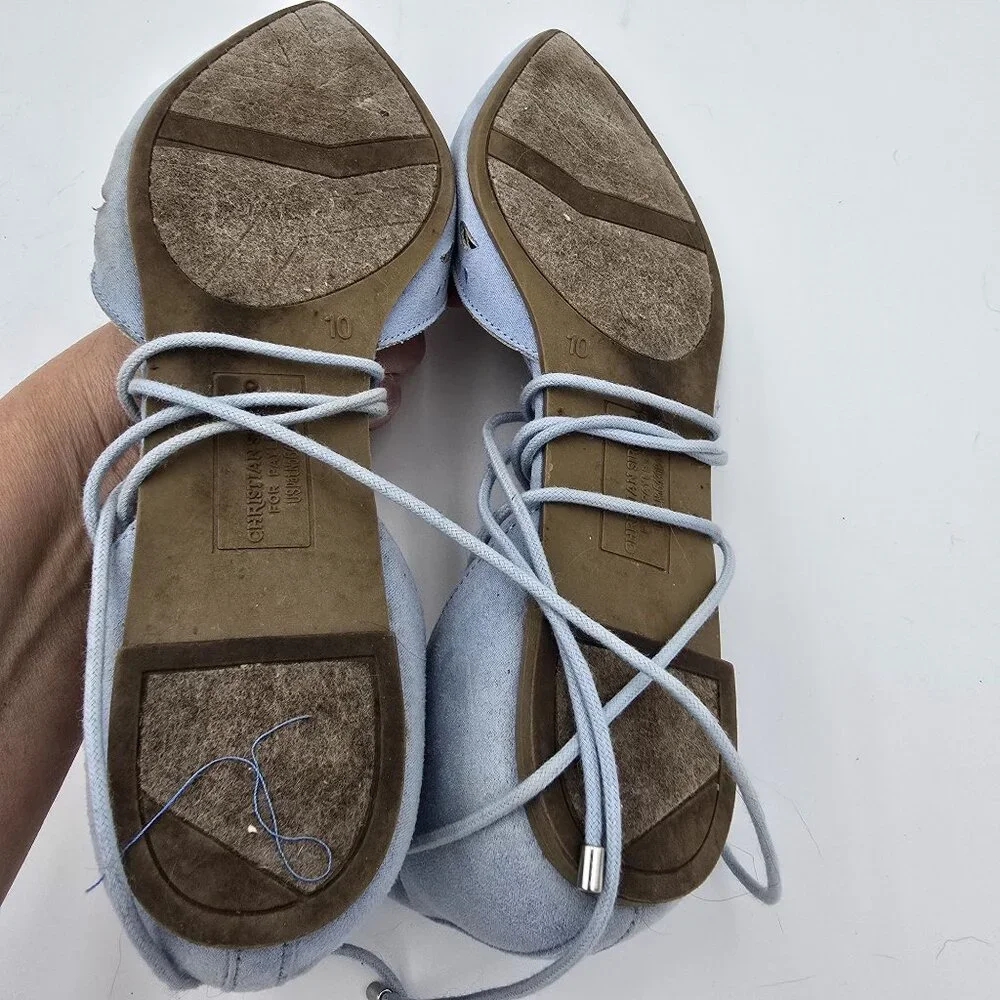 Steve Madden Ghinesa Womens Flats Size 10 Light Blue Suede Lace-Up Pre-Owned - Picture 6 of 7